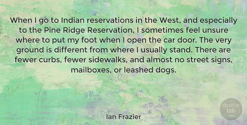 Ian Frazier Quote About Almost, Car, Fewer, Foot, Ground: When I Go To Indian...