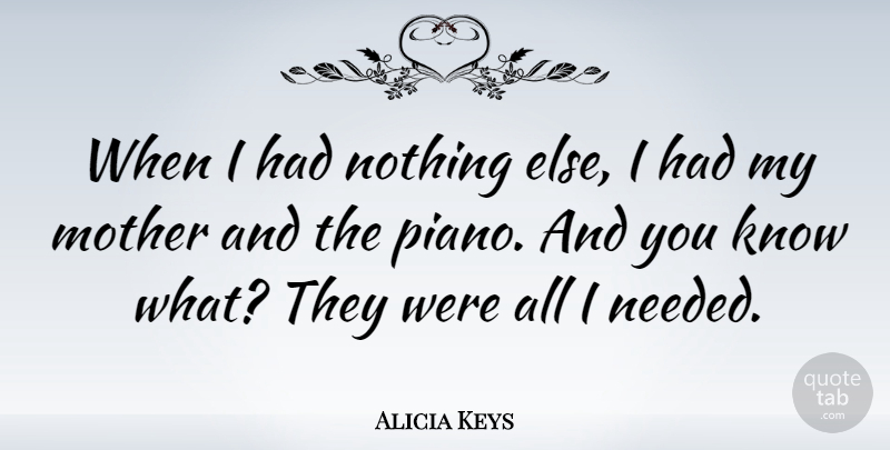 Alicia Keys Quote About Music, Mother, Piano: When I Had Nothing Else...