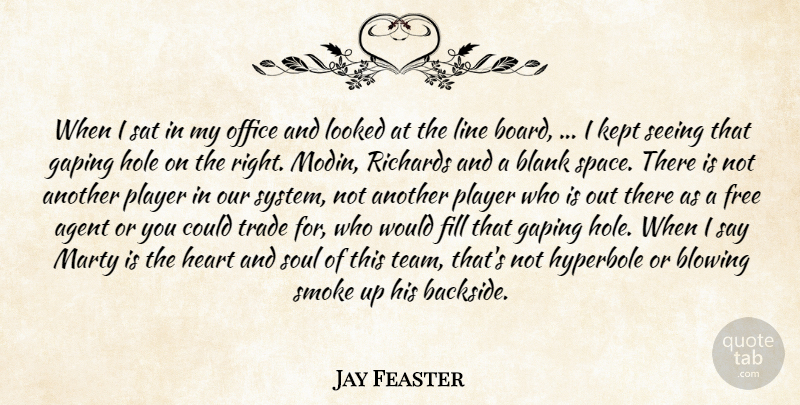 Jay Feaster Quote About Agent, Blank, Blowing, Fill, Free: When I Sat In My...