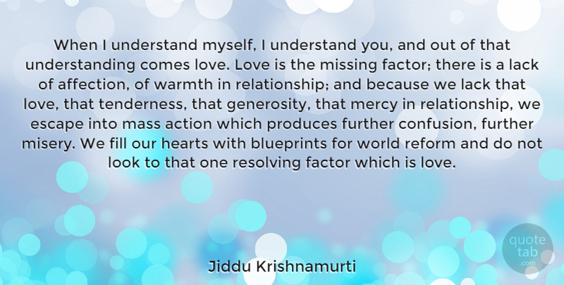 Jiddu Krishnamurti Quote About Heart, Love Is, Confusion: When I Understand Myself I...
