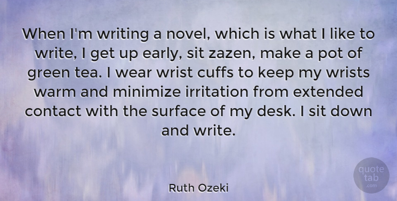 Ruth Ozeki Quote About Contact, Extended, Irritation, Minimize, Pot: When Im Writing A Novel...