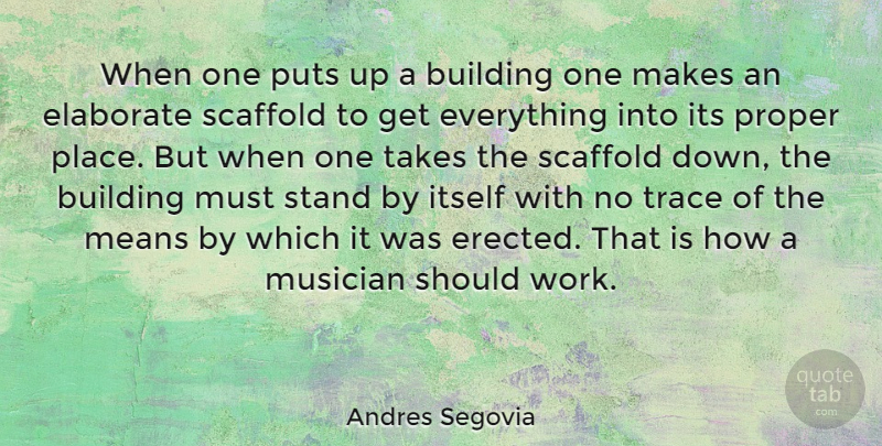 Andres Segovia Quote About Mean, Musician, Building: When One Puts Up A...