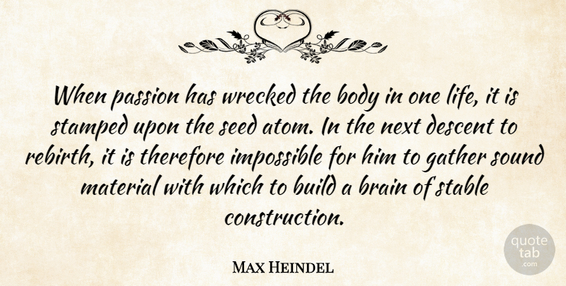 Max Heindel Quote About Passion, Brain, Sound: When Passion Has Wrecked The...