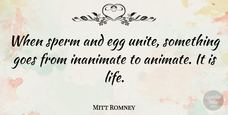 Mitt Romney Quote About Eggs, Inanimate Objects: When Sperm And Egg Unite...