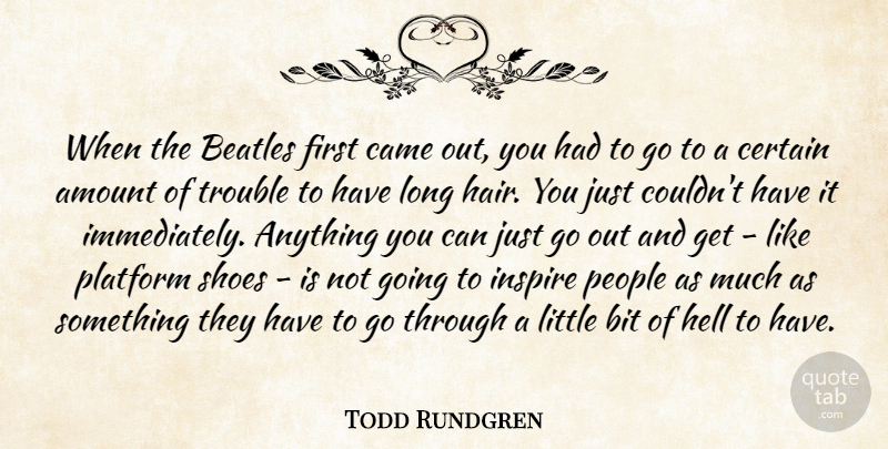 Todd Rundgren Quote About Amount, Beatles, Bit, Came, Certain: When The Beatles First Came...