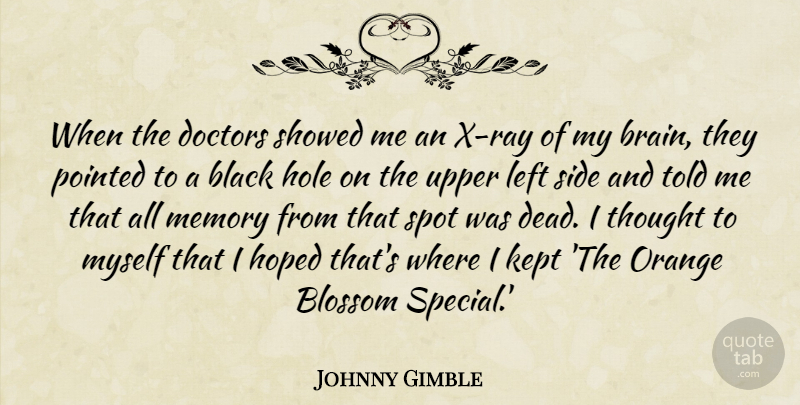 Johnny Gimble Quote About Blossom, Doctors, Hole, Hoped, Kept: When The Doctors Showed Me...