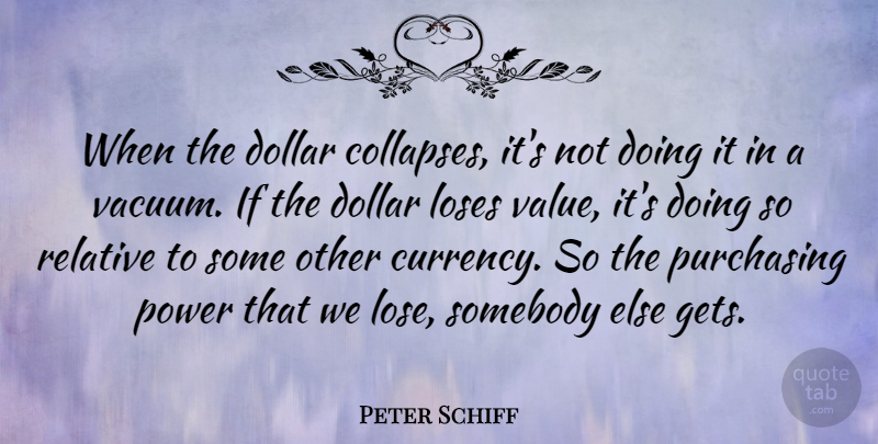 Peter Schiff Quote About Dollar, Loses, Power, Purchasing, Relative: When The Dollar Collapses Its...
