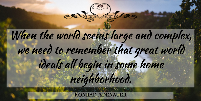 Konrad Adenauer Quote About Home, Needs, World: When The World Seems Large...