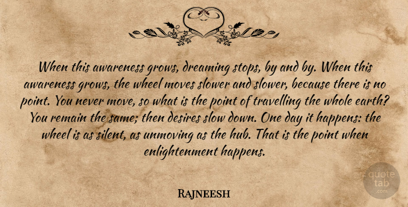 Rajneesh Quote About Dream, Moving, Desire: When This Awareness Grows Dreaming...
