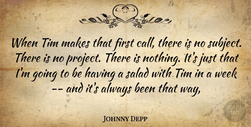 Johnny Depp Quote About Salad, Tim, Week: When Tim Makes That First...