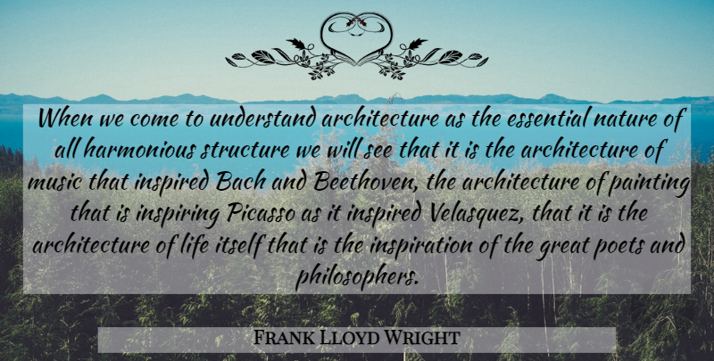 Frank Lloyd Wright Quote About Inspiration, Essentials, Philosopher: When We Come To Understand...