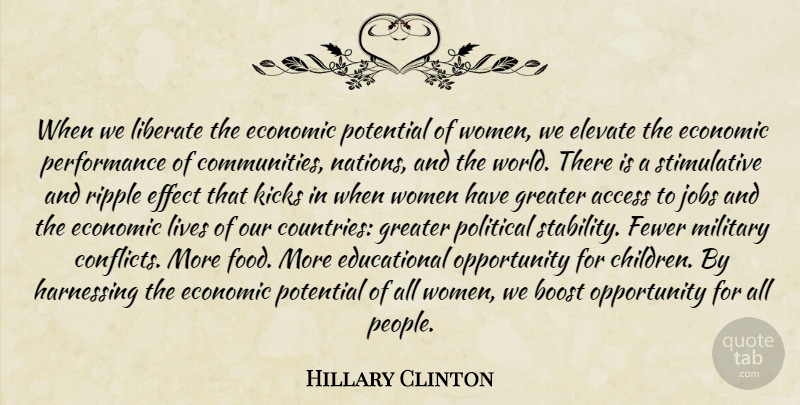 Hillary Clinton Quote About Community, World, Economic: When We Liberate The Economic...