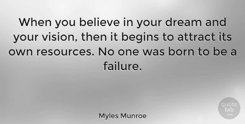 Myles Munroe Quote About Dream, Believe, Vision: When You Believe In Your...