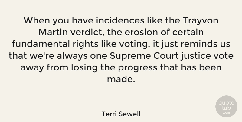Terri Sewell Quote About Certain, Court, Erosion, Losing, Martin: When You Have Incidences Like...
