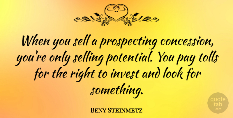 Beny Steinmetz Quote About Invest: When You Sell A Prospecting...