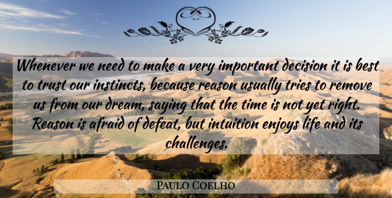 Paulo Coelho Quote About Dream, Enjoy Life, Decision: Whenever We Need To Make...