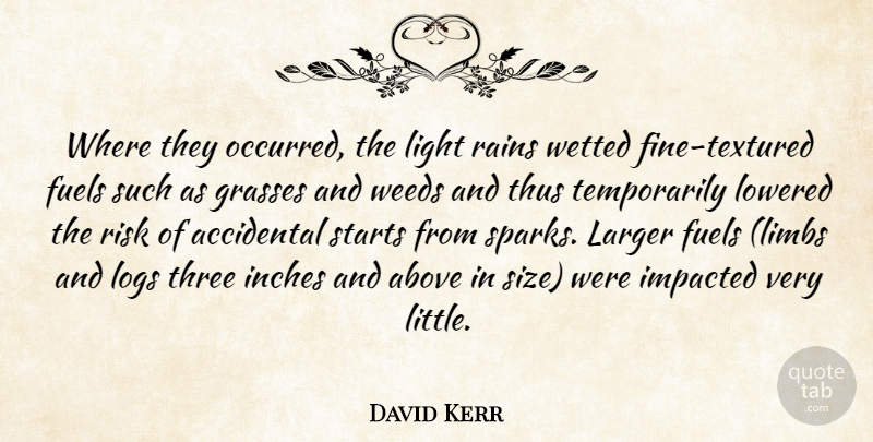 David Kerr Quote About Above, Accidental, Fuels, Inches, Larger: Where They Occurred The Light...