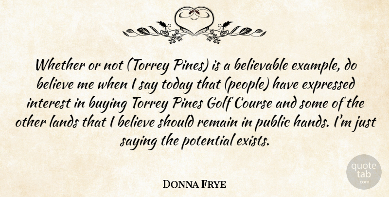 Donna Frye Quote About Believable, Believe, Buying, Course, Example: Whether Or Not Torrey Pines...