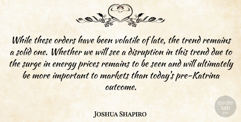 Joshua Shapiro Quote About Disruption, Due, Energy, Markets, Orders: While These Orders Have Been...