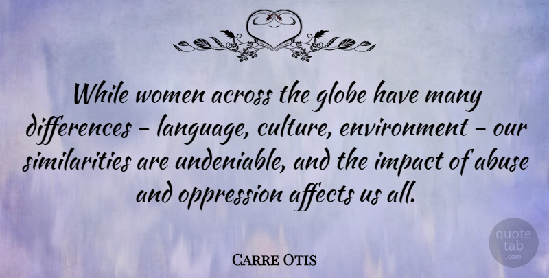 Carre Otis Quote About Differences, Impact, Abuse: While Women Across The Globe...