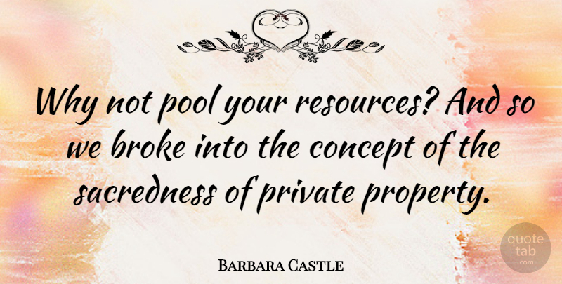 Barbara Castle Quote About Broke, Concept, Private, Sacredness: Why Not Pool Your Resources...