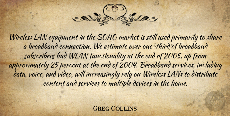 Greg Collins Quote About Broadband, Content, Devices, Distribute, Equipment: Wireless Lan Equipment In The...