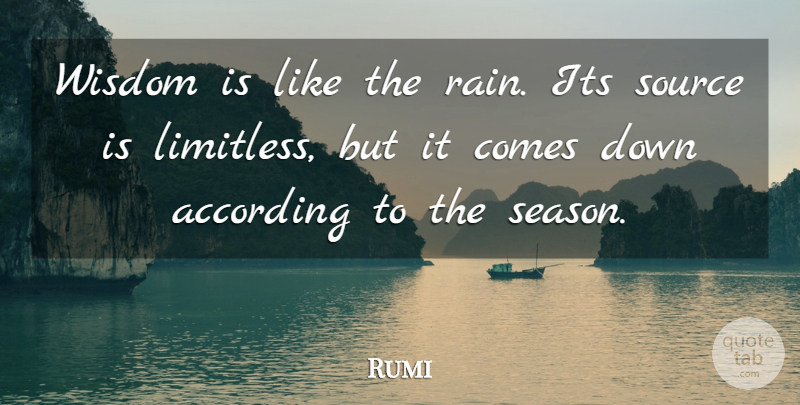 Rumi Quote About Wisdom, Rain, Limitless: Wisdom Is Like The Rain...