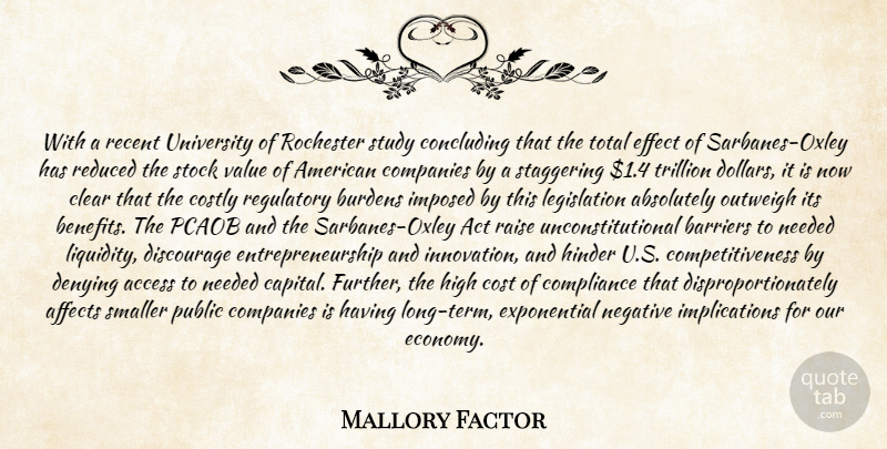 Mallory Factor Quote About Absolutely, Access, Act, Affects, Barriers: With A Recent University Of...