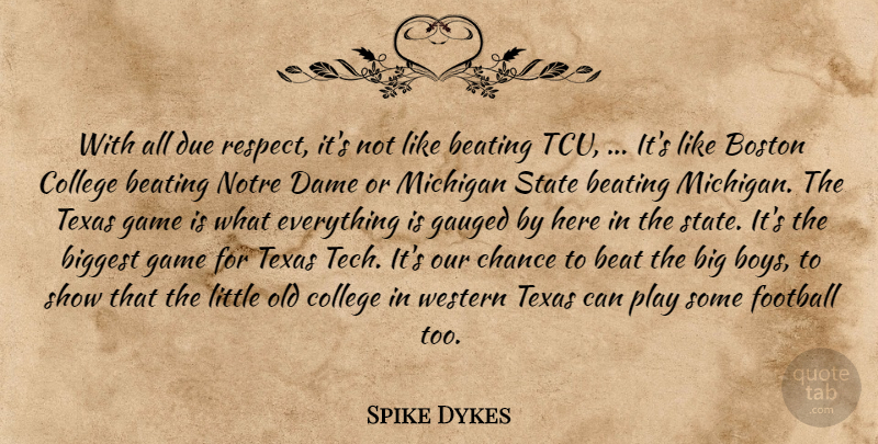 Spike Dykes Quote About Beating, Biggest, Boston, Chance, College: With All Due Respect Its...