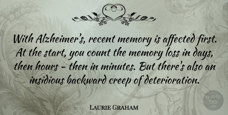 Laurie Graham Quote About Affected, Backward, Count, Creep, Hours: With Alzheimers Recent Memory Is...