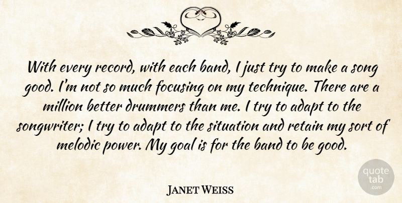 Janet Weiss Quote About Adapt, Band, Drummers, Focusing, Good: With Every Record With Each...
