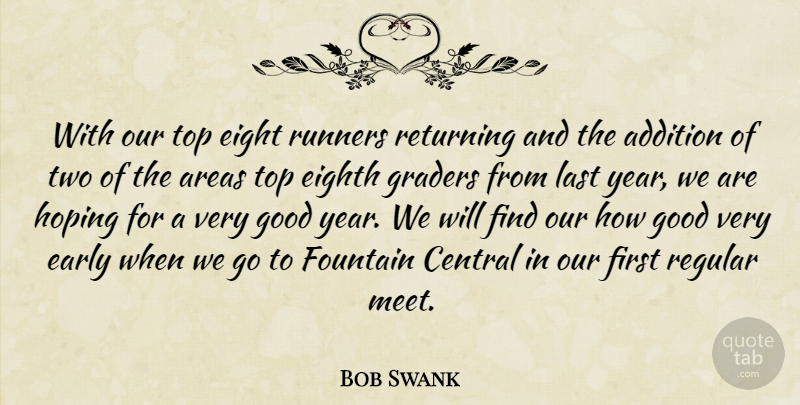 Bob Swank Quote About Addition, Areas, Central, Early, Eight: With Our Top Eight Runners...