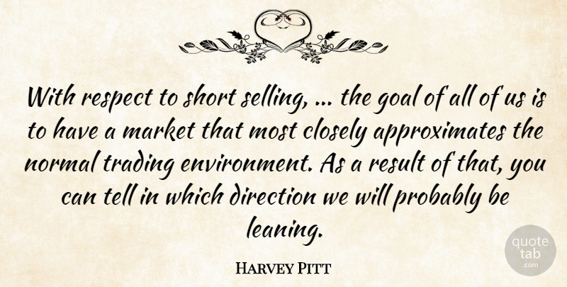 Harvey Pitt Quote About Closely, Direction, Goal, Market, Normal: With Respect To Short Selling...