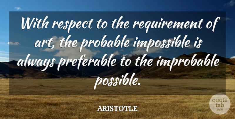 Aristotle Quote About Art, Requirements, Impossible: With Respect To The Requirement...