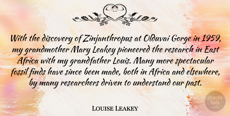 Louise Leakey Quote About Both, Discovery, Driven, East, Finds: With The Discovery Of Zinjanthropus...