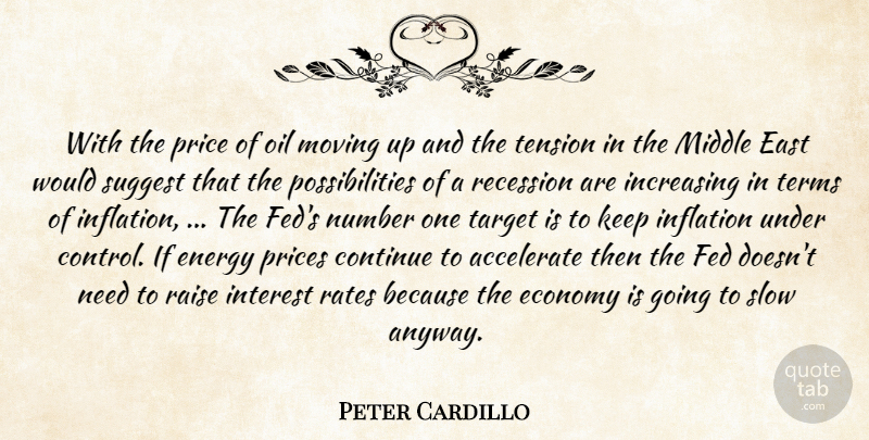 Peter Cardillo Quote About Accelerate, Continue, East, Economy, Energy: With The Price Of Oil...
