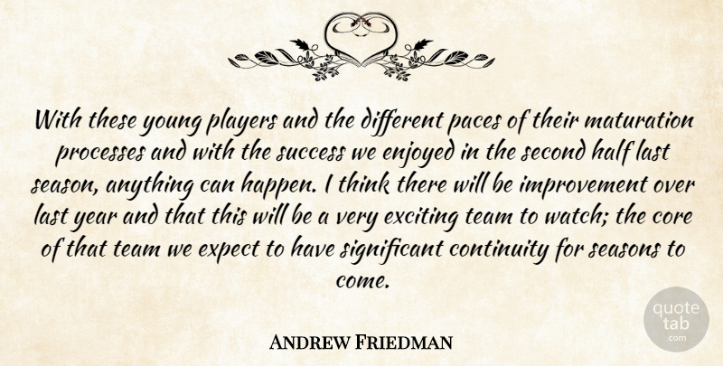 Andrew Friedman Quote About Continuity, Core, Enjoyed, Exciting, Expect: With These Young Players And...
