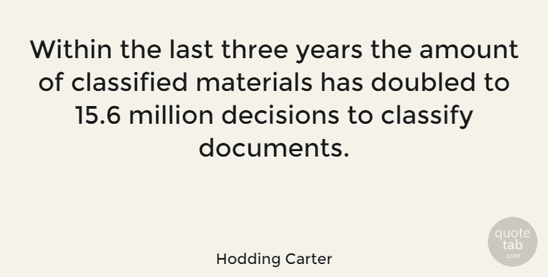 Hodding Carter Quote About American Journalist, Amount, Classified, Classify, Last: Within The Last Three Years...