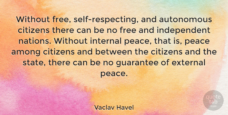 Vaclav Havel Quote About Respect, Peace, Freedom: Without Free Self Respecting And...
