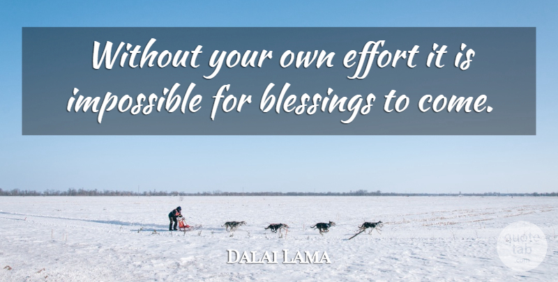 Dalai Lama Quote About Blessing, Effort, Impossible: Without Your Own Effort It...