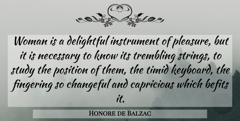 Honore de Balzac Quote About Women, Keyboards, Study: Woman Is A Delightful Instrument...