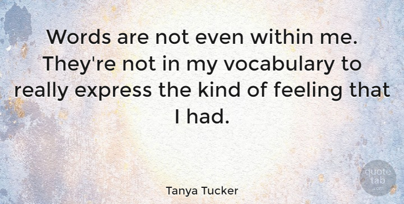 Tanya Tucker Quote About Vocabulary, Feelings, Kind: Words Are Not Even Within...