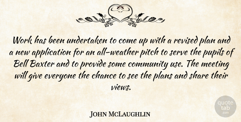 John McLaughlin Quote About Bell, Chance, Community, Meeting, Pitch: Work Has Been Undertaken To...