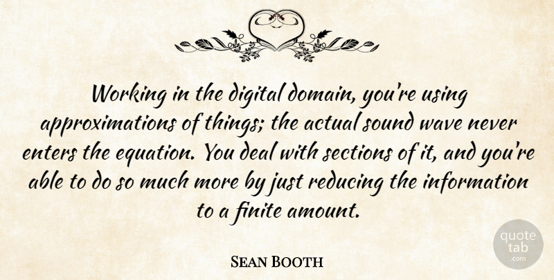 Sean Booth Quote About Actual, Deal, Enters, Finite, Information: Working In The Digital Domain...
