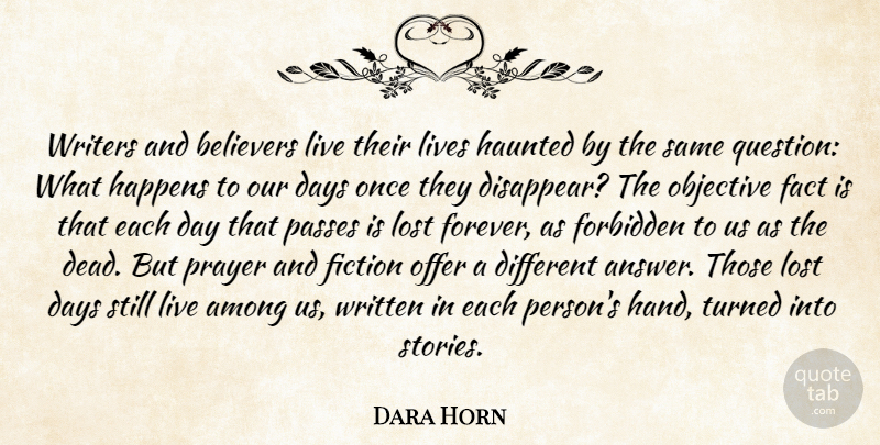 Dara Horn Quote About Among, Believers, Days, Fact, Fiction: Writers And Believers Live Their...