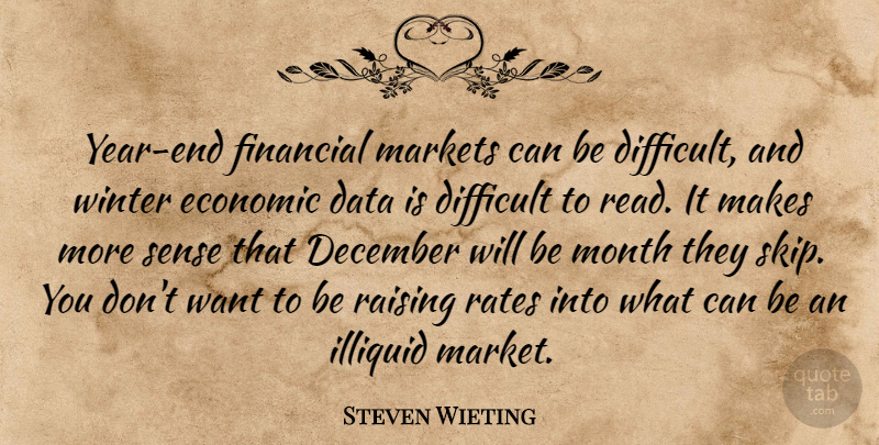 Steven Wieting Quote About Data, December, Difficult, Economic, Financial: Year End Financial Markets Can...