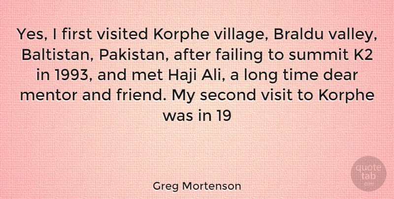 Greg Mortenson Quote About Long, Mentor, Valleys: Yes I First Visited Korphe...