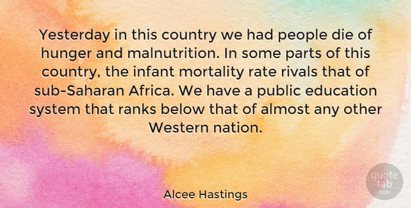 Alcee Hastings Quote About Almost, Below, Country, Die, Education: Yesterday In This Country We...