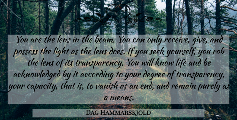 Dag Hammarskjold Quote About Life, Mean, Light: You Are The Lens In...