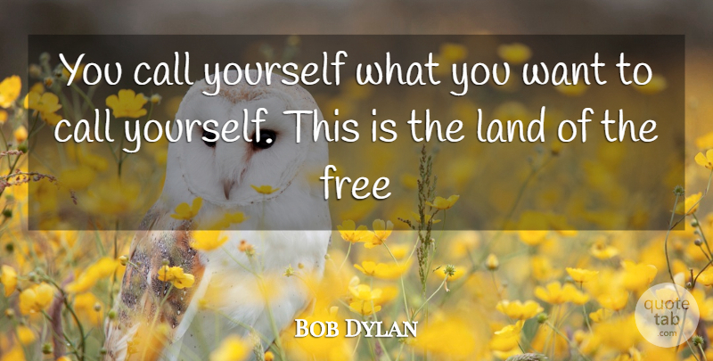 Bob Dylan Quote About Land, Land Of The Free, Want: You Call Yourself What You...